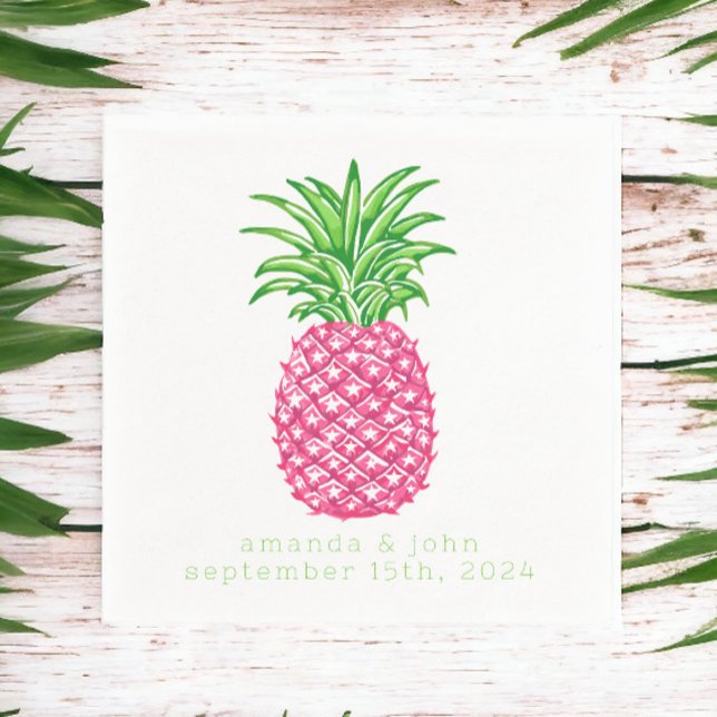 Preppy Pink Pineapple Stars Personalized Wedding  Napkin (Creator Uploaded)