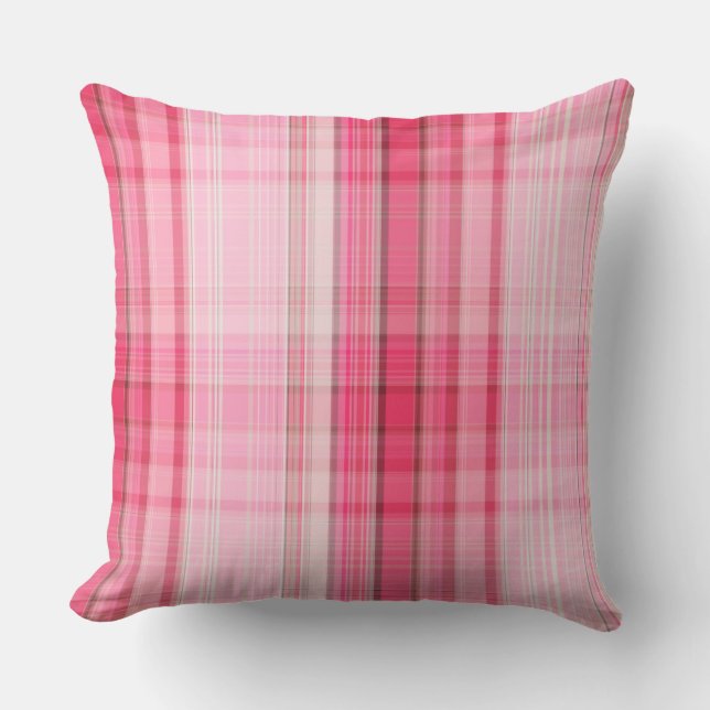 Preppy Pink Plaid Blush Madras Candy Pink Classic Throw Pillow (Front)