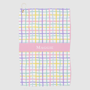 Preppy Pink Plaid Ladies Personalized  Golf Towel
