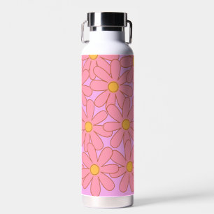 Preppy Pink Purple Floral Simple Flower Pattern Water Bottle