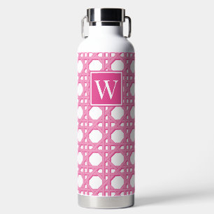 Preppy Pink Rattan Cane Lattice Monogram Water Bottle
