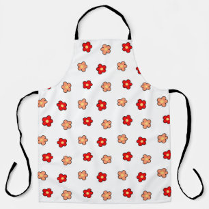 Preppy Pink Red Flower Pattern White Background Apron