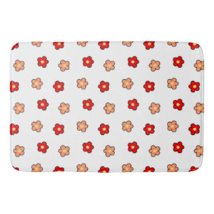 Preppy Pink Red Flower Pattern White Background Bath Mat