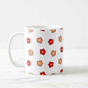 Preppy Pink Red Flower Pattern White Background Coffee Mug