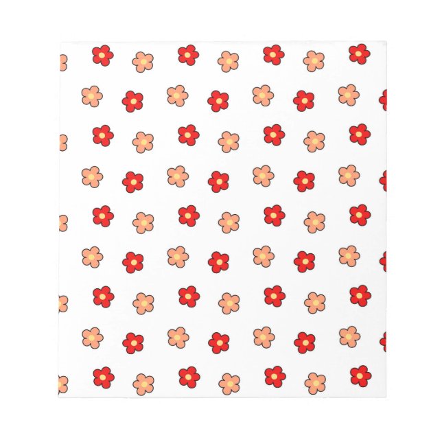 Preppy Pink Red Flower Pattern White Background Notepad (Front)