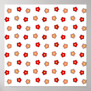 Preppy Pink Red Flower Pattern White Background Poster
