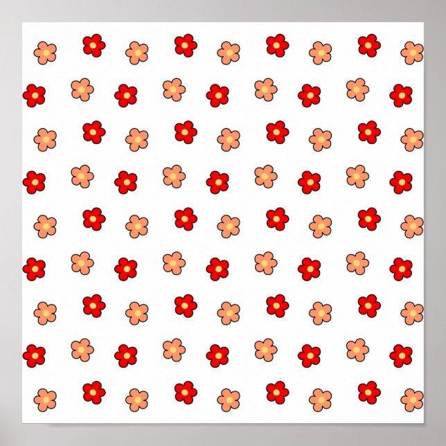 Preppy Pink Red Flower Pattern White Background Poster (Front)