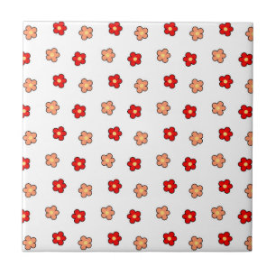 Preppy Pink Red Flower Pattern White Background Tile