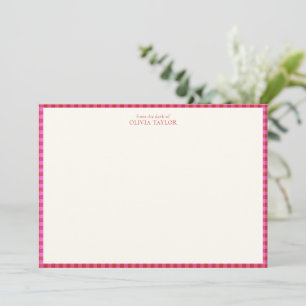 Preppy Pink Red Gingham Plaid Personalized Name Card