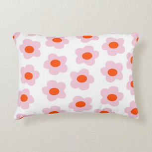 Preppy Pink Red Hippie Flower Pattern Accent Pillow