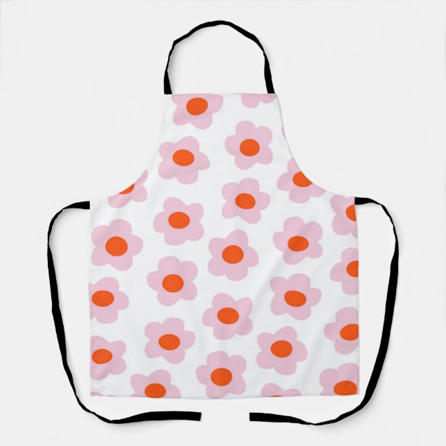 Preppy Pink Red Hippie Flower Pattern Apron (Front)
