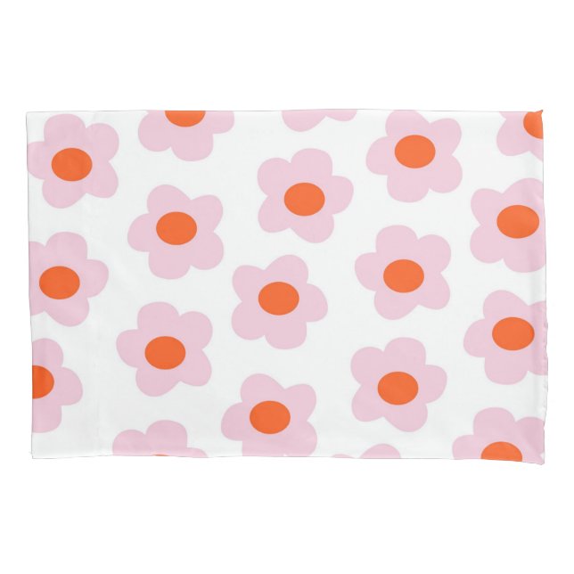 Preppy Pink Red Hippie Flower Pattern Pillowcase (Front)