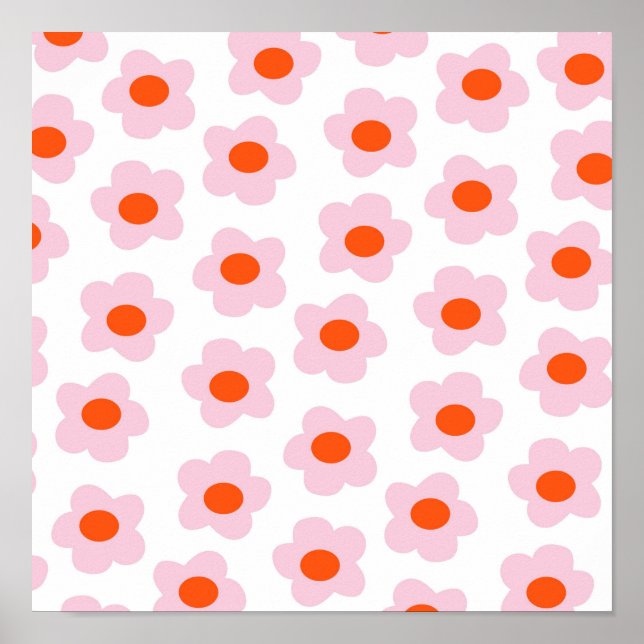 Preppy Pink Red Hippie Flower Pattern Poster (Front)