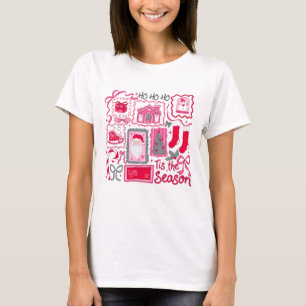 Preppy Pink & Red Tis the Season Christmas Collage T-Shirt