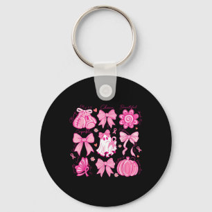 Preppy Pink Ribbon Halloween Ghost Breast Cancer A Keychain
