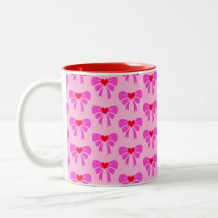 Preppy Pink Ribbon Pattern y2k Girly Coquette  Two-Tone Coffee Mug