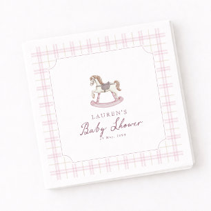 Preppy Pink Rocking Horse Baby Shower Napkins