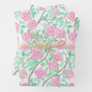 Preppy Pink Rose Garden Wrapping Paper Sheet