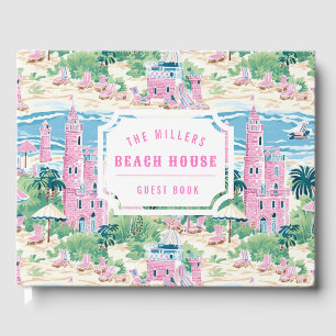 Preppy Pink Sand Castle Beach House Guest Book