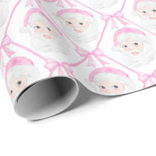 Preppy Pink Santa bows Christmas grandmillennial  Wrapping Paper