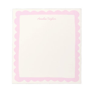 Preppy Pink Scallop Personalized Whimsical Border Notepad