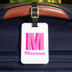 Preppy Pink Shadow Monogram Personalized Name Luggage Tag