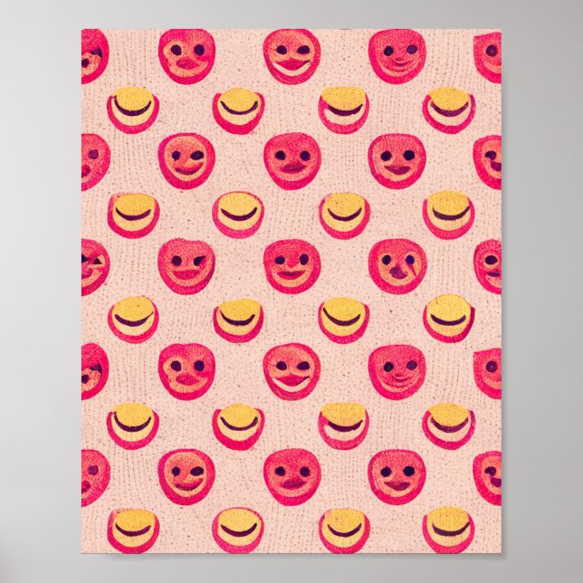 Preppy pink smile emoji paint poster gifts. (Front)