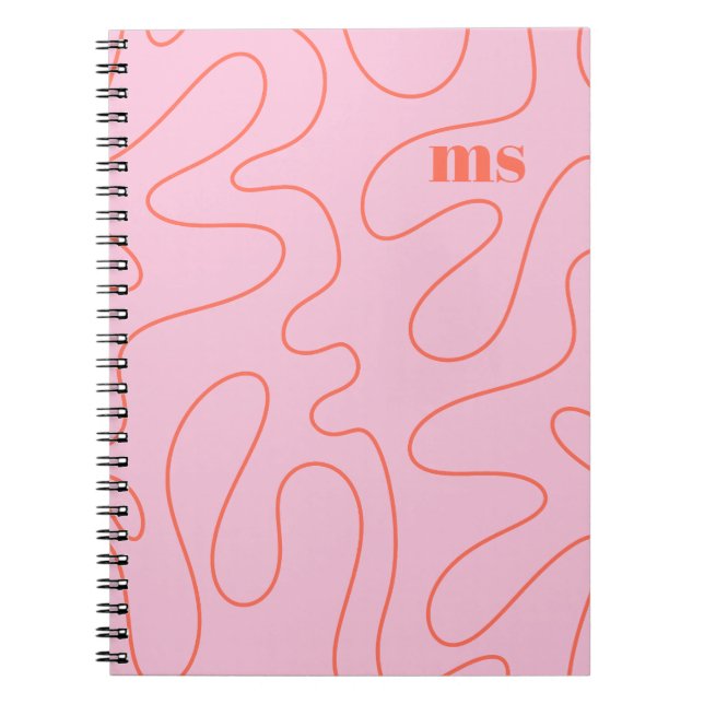 Preppy Pink Squiggle Abstract Pattern Personalized Notebook (Front)
