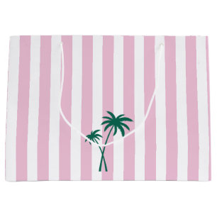 Preppy Pink Stripe and Palm Tree Large Gift Bag