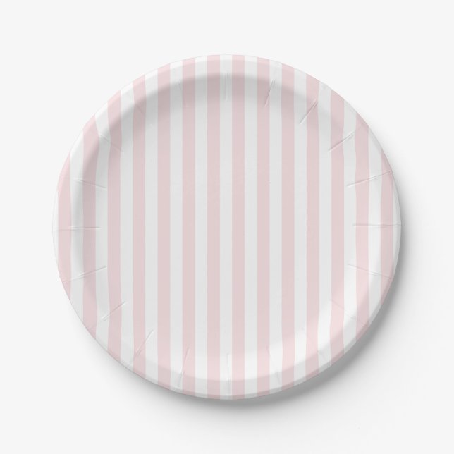 Preppy Pink Stripe Pastel Paper Plates (Front)