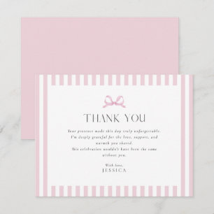 Preppy Pink Striped Bow Baby Shower Thank You Card