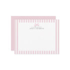 Preppy Pink Striped Bow Personalized Note Cards