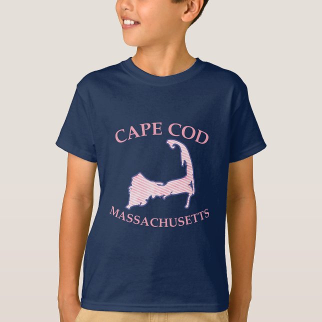 Preppy Pink Striped Cape Cod Silhouette Boy's T-Shirt (Front)