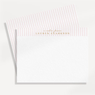 Preppy Pink Striped Personalized Note Card