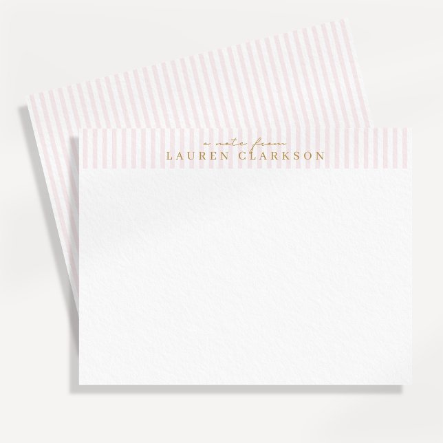 Preppy Pink Striped Personalized Note Card (Creator Uploaded)