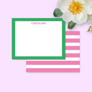 Preppy Pink Stripes & Bright Green Cute Girly Card