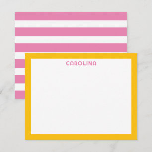 Preppy Pink Stripes & Deep Yellow Cute Girly Note Card