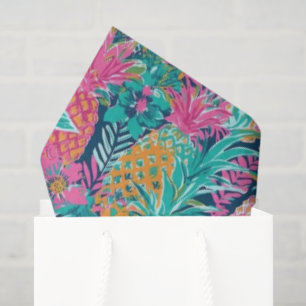 Preppy Pink Teal Navy Blue Pineapples Tissue Paper