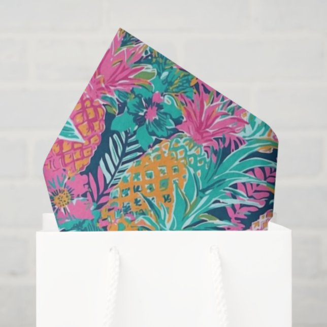 Preppy Pink Teal Navy Blue Pineapples Tissue Paper (Gift Bag)