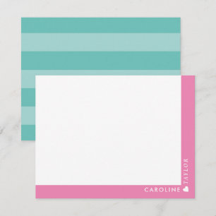 Preppy Pink & Teal Stripes Cute Girly Personalized Card