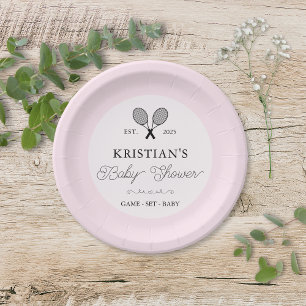 Preppy Pink Tennis Theme Chic Baby Shower Paper Plate