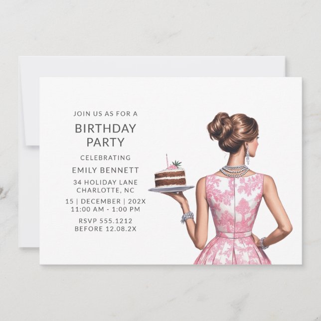 Preppy Pink Toile Birthday Party Invitation (Front)