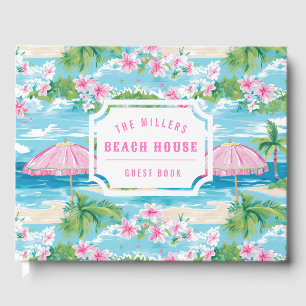 Preppy Pink Umbrella Beach House Guest Book