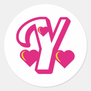 Preppy Pink Varsity Letter Y, pink letter y Classic Round Sticker