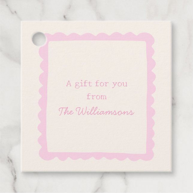 Preppy Pink Whimsical Border Custom Gift From Favour Tags (Front)
