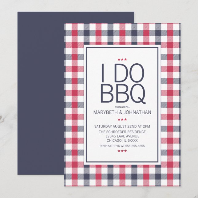 Preppy Plaid BBQ Engagement Party Invitation (Front/Back)