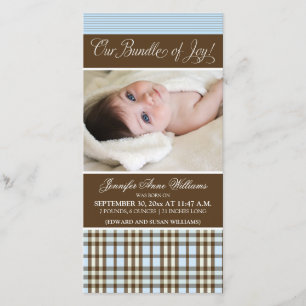 Preppy Plaid Birth Announcement (blue)