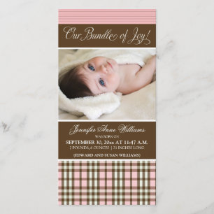 Preppy Plaid Birth Announcement (pink)