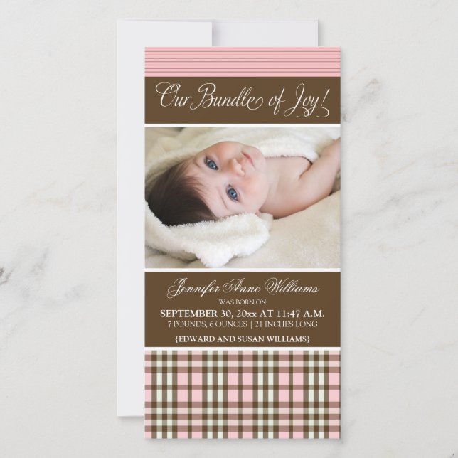 Preppy Plaid Birth Announcement (pink) (Front)