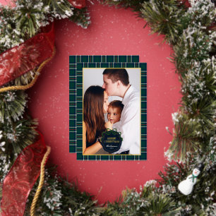 Preppy Plaid Christmas Golden Foil Photo  Holiday Card